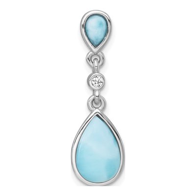 Sterling Silver CZ Larimar Teardrop Slide Pendant