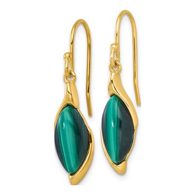 Gold-Plated Sterling Silver Malachite Marquise Dangle Earrings – view 3