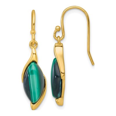 Gold-Plated Sterling Silver Malachite Marquise Dangle Earrings
