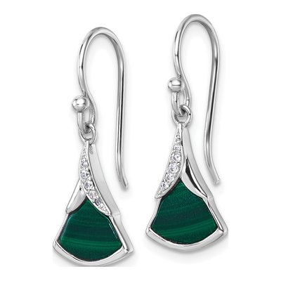 Sterling Silver CZ Malachite Fan Dangle Earrings – view 3