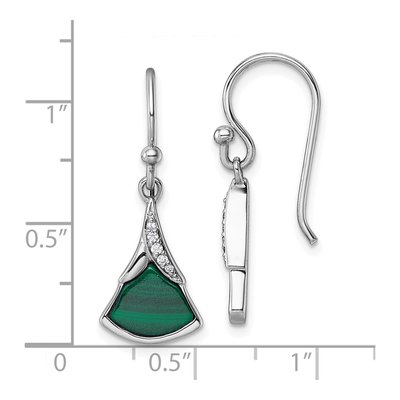Sterling Silver CZ Malachite Fan Dangle Earrings – view 4