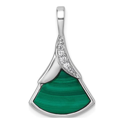 Sterling Silver CZ Malachite Fan Pendant