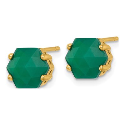 Gold-Plated Sterling Silver Hexagon Green Chalcedony Stud Earrings – view 3