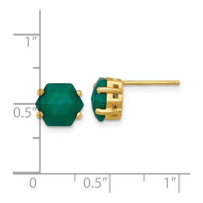 Gold-Plated Sterling Silver Hexagon Green Chalcedony Stud Earrings – view 4