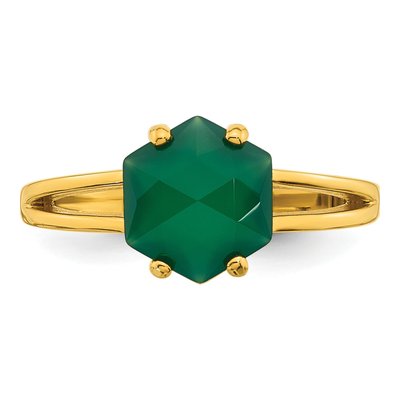Gold-Plated Sterling Silver Green Chalcedony Hexagon Ring – view 5
