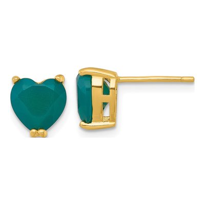 Gold-Plated Sterling Silver Green Chalcedony Heart Stud Earrings