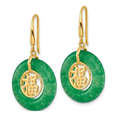 Gold-Plated Sterling Silver Green Chalcedony Circle Dangle Earrings – view 3