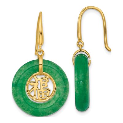 Gold-Plated Sterling Silver Green Chalcedony Circle Dangle Earrings