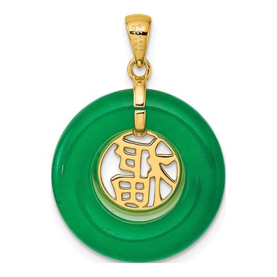 Gold-Plated Sterling Silver Green Chalcedony Good Luck Circle Pendant – view 4