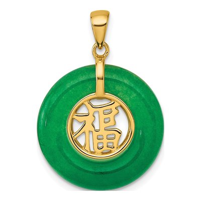 Gold-Plated Sterling Silver Green Chalcedony Good Luck Circle Pendant