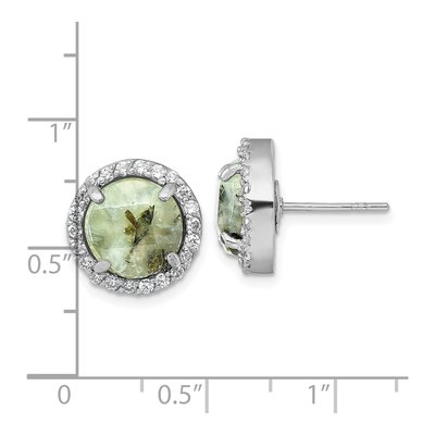 Sterling Silver CZ Halo Prehnite Circle Stud Earrings – view 4