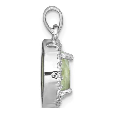 Sterling Silver CZ Halo Prehnite Circle Pendant – view 3