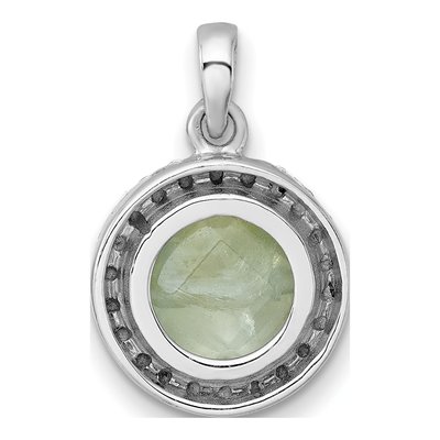 Sterling Silver CZ Halo Prehnite Circle Pendant – view 4