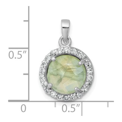 Sterling Silver CZ Halo Prehnite Circle Pendant – view 5