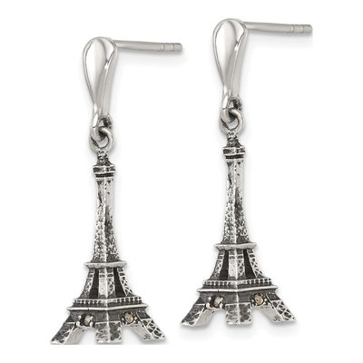 Sterling Silver Marcasite Eiffel Tower Dangle Earrings – view 3