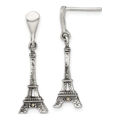 Sterling Silver Marcasite Eiffel Tower Dangle Earrings