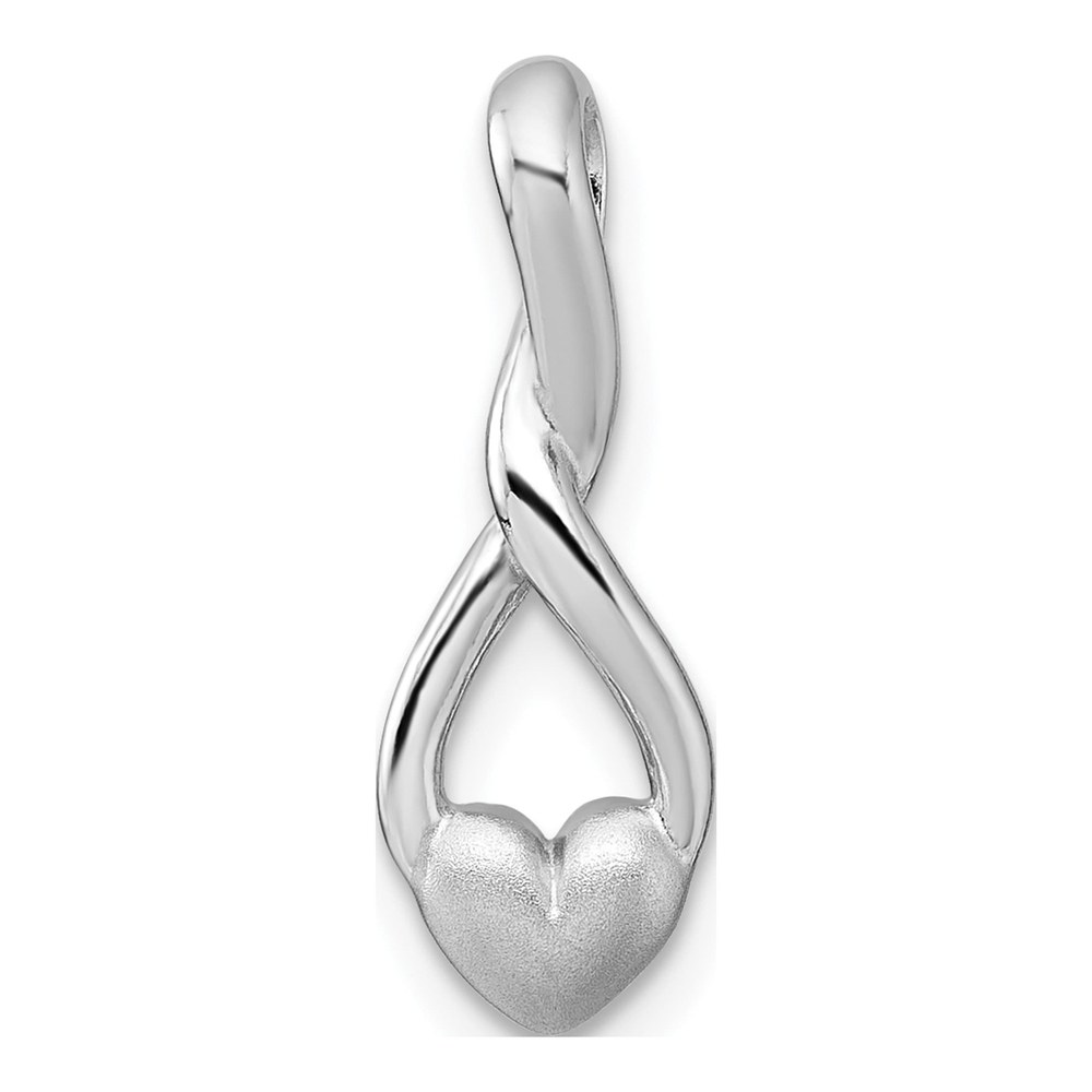 Sterling Silver Rhodium-Plated Polished And Brushed Fancy Teardrop Heart Chain Slide