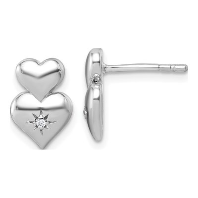 Sterling Silver CZ Double Heart Stud Earrings