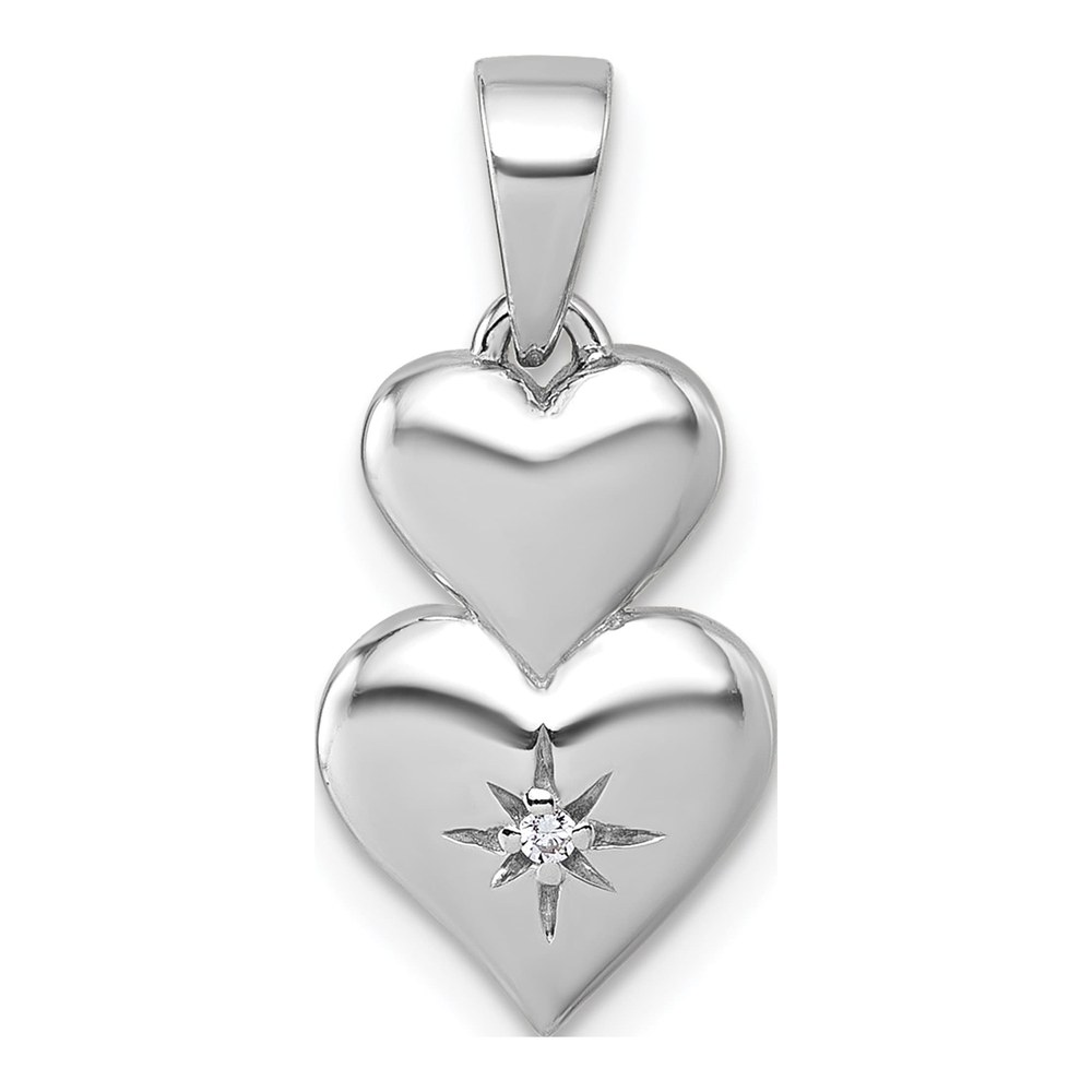 Sterling Silver Rhodium-Plated Polished White Cz Double Heart Pendant