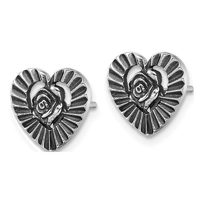 Sterling Silver Open Heart Flower Stud Earrings – view 3