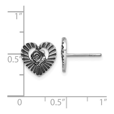 Sterling Silver Open Heart Flower Stud Earrings – view 4