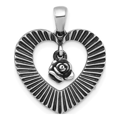 Sterling Silver Open Heart Flower Pendant