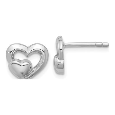 Sterling Silver Heart Inside Stud Earrings