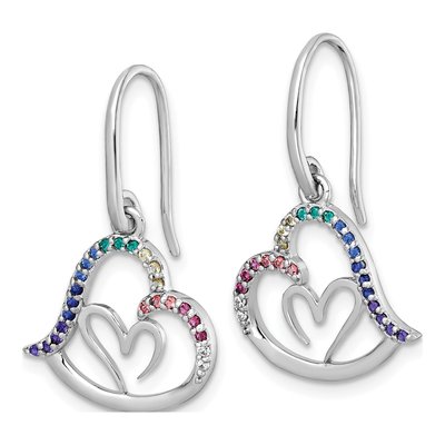 Sterling Silver Crystal Rainbow Double Heart Dangle Earrings – view 3