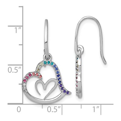 Sterling Silver Crystal Rainbow Double Heart Dangle Earrings – view 4
