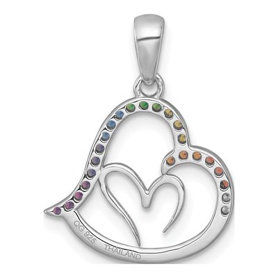 Sterling Silver Crystal Rainbow Double Heart Pendant – view 4