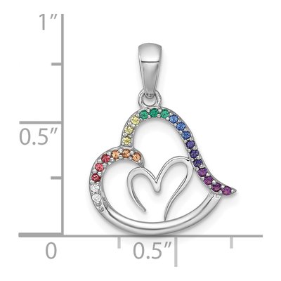Sterling Silver Crystal Rainbow Double Heart Pendant – view 5