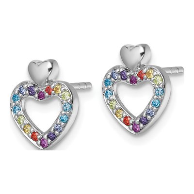 Sterling Silver CZ Rainbow Double Heart Stud Earrings – view 3