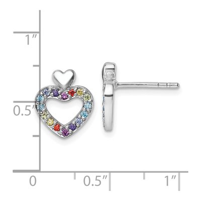 Sterling Silver CZ Rainbow Double Heart Stud Earrings – view 4