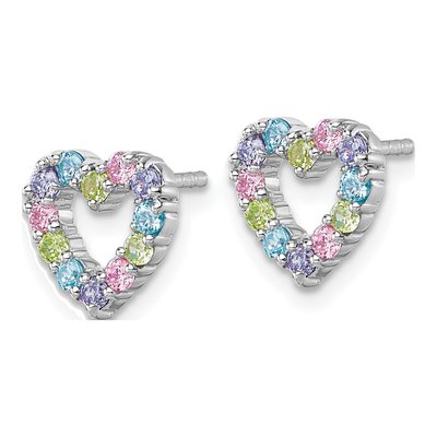 Sterling Silver CZ Pastel Heart Stud Earrings – view 3