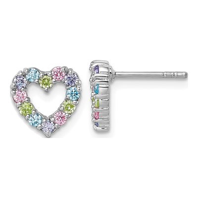 Sterling Silver CZ Pastel Heart Stud Earrings