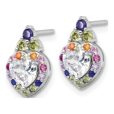Sterling Silver CZ Rainbow Heart Halo Stud Earrings – view 3