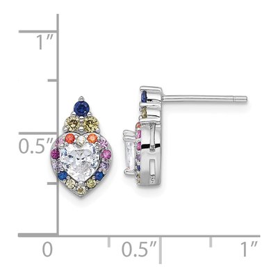 Sterling Silver CZ Rainbow Heart Halo Stud Earrings – view 4