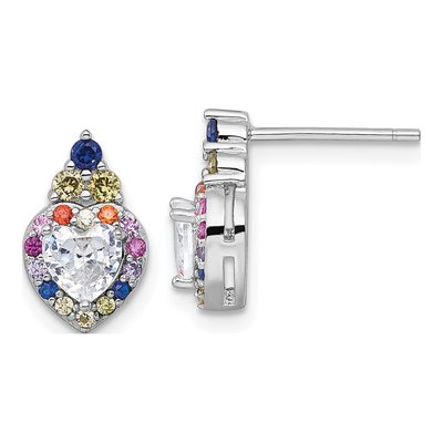 Sterling Silver CZ Rainbow Heart Halo Stud Earrings