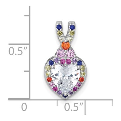 Sterling Silver CZ Rainbow Heart Halo Slide Pendant – view 5