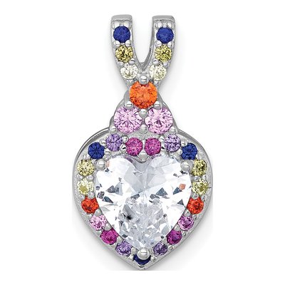 Sterling Silver CZ Rainbow Heart Halo Slide Pendant
