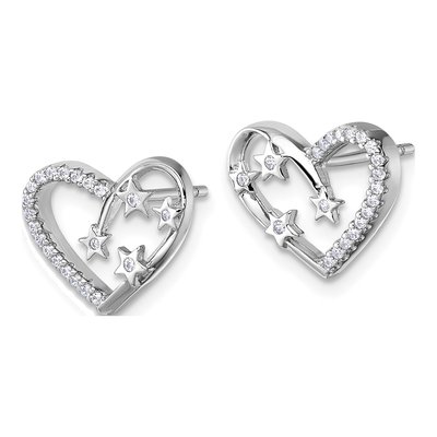 Sterling Silver CZ Open Heart Star Stud Earrings – view 3