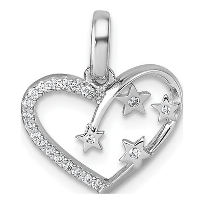 Sterling Silver CZ Open Heart Stars Pendant