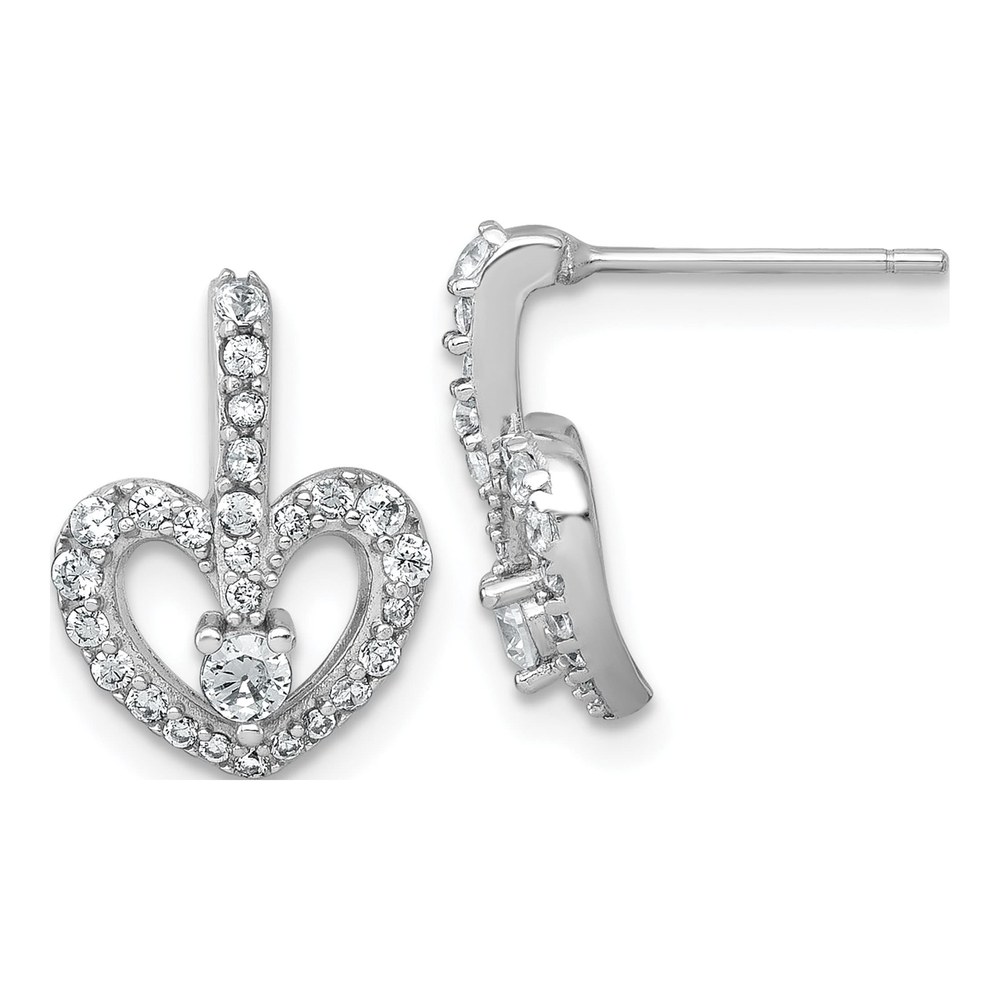 Sterling Silver Rhodium-Plated Polished Cz Open Heart Post Earrings