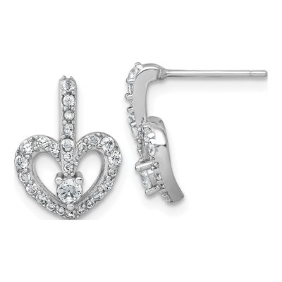 Sterling Silver CZ Open Heart Stud Earrings