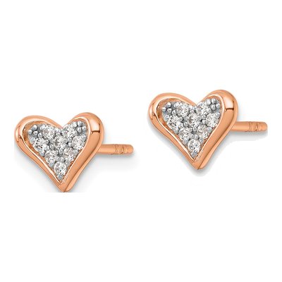 Sterling Silver CZ Heart Button Stud Earrings – view 3