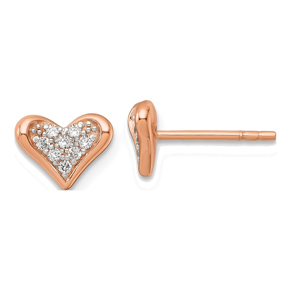 Sterling Silver Rhodium-Plated And Rose Gold-Plated Cz Heart Post Earrings