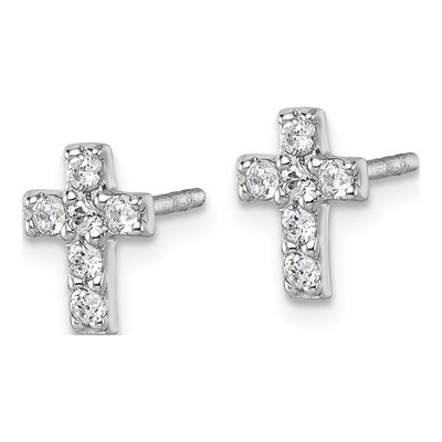 Sterling Silver CZ Cross Stud Earrings – view 3