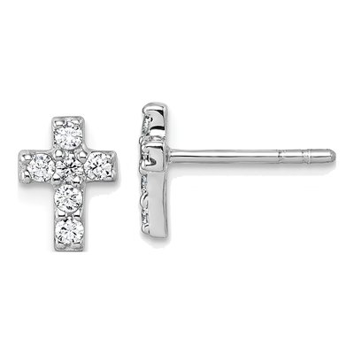 Sterling Silver CZ Cross Stud Earrings