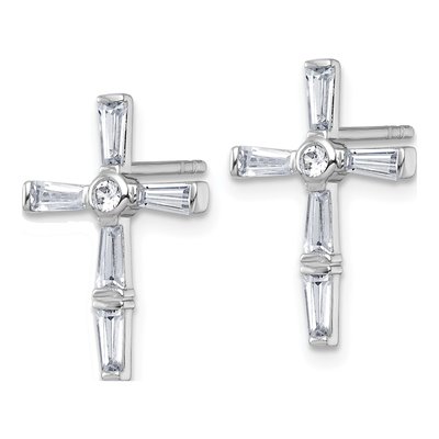 Sterling Silver CZ Cross Stud Earrings – view 3