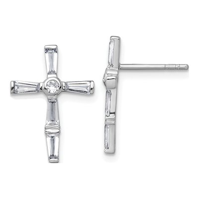 Sterling Silver CZ Cross Stud Earrings